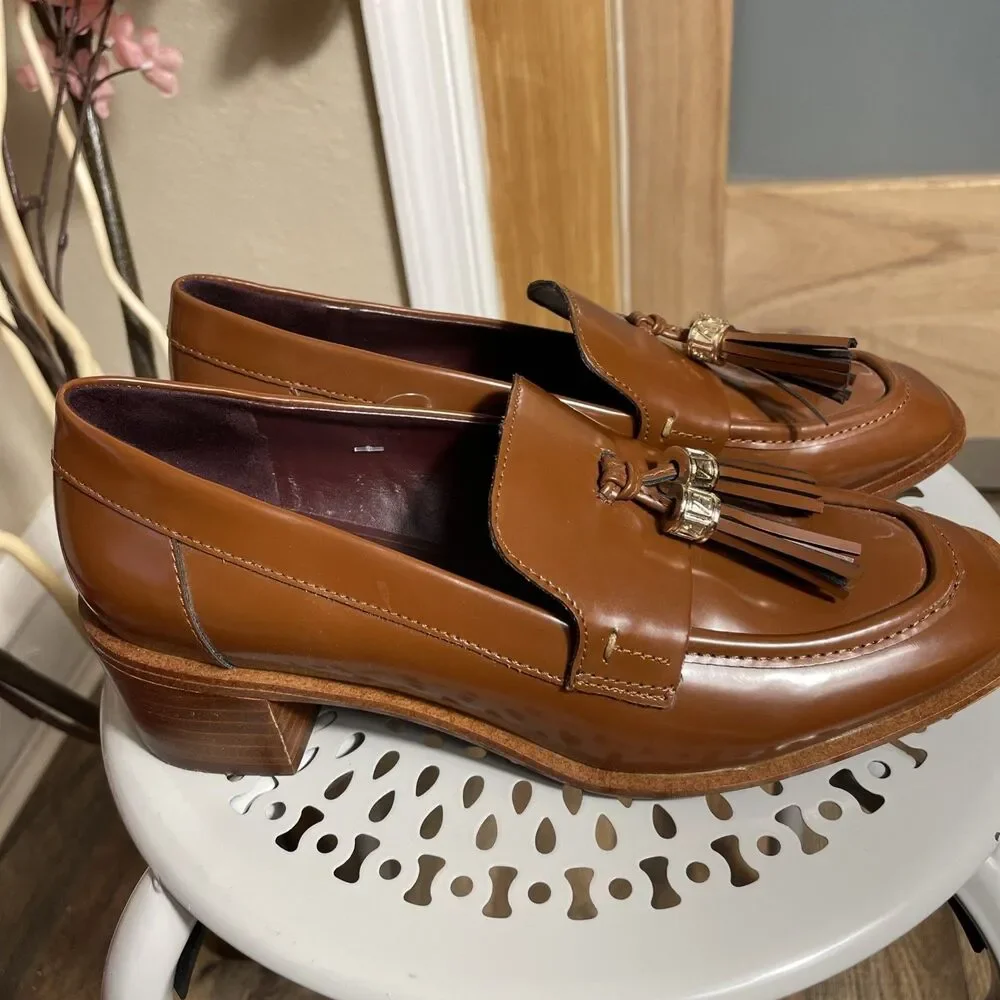 Franco Sarto Women's Donna Heeled Loafers Tassles Brown Shoes Sz 6 Office Work